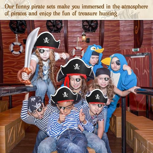 Pirate Party Set 48 Pcs - Hats, Eye Patches & Inflatable Swords for Kids - Variation of 48pcs Pirate Hat Set