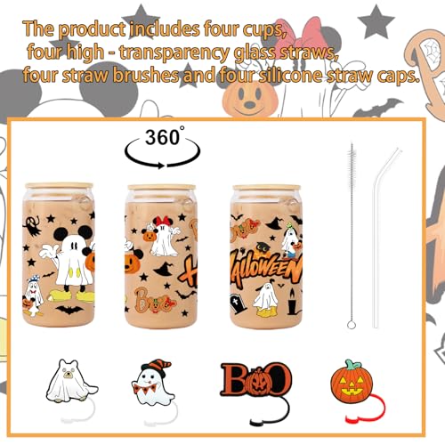 White 4-Piece Halloween Ghost Glass Cups with Lids & Straws - 16oz