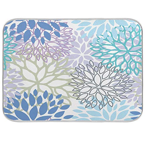 ALAZA 16 x 18 Inch Blue Grey Purple White Dahlia Dish Drying Mat Microfiber Kitchen Counter Protector