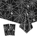 2 Pack Halloween Plastic Tablecloth 54x108 Inch Spider Web Spillproof Cover - Black