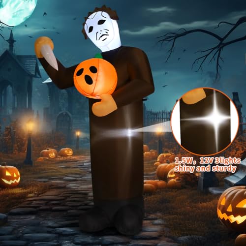 6FT Inflatable Halloween Pumpkin Killer Yard Decor with LED Lights - Outdoor & Indoor, Weather-Resistant