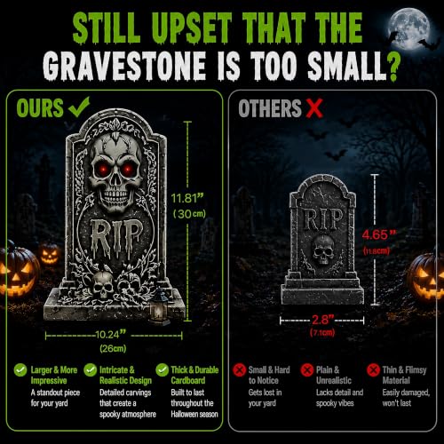 Glow-in-Dark Halloween Tombstone Decorations Outdoor Set with Stakes