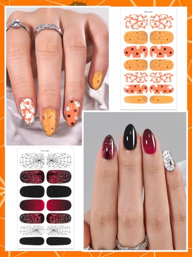 Halloween Full Cover Nail Stickers Set - Ghost Spider Web Pumpkins Bats - Variation B