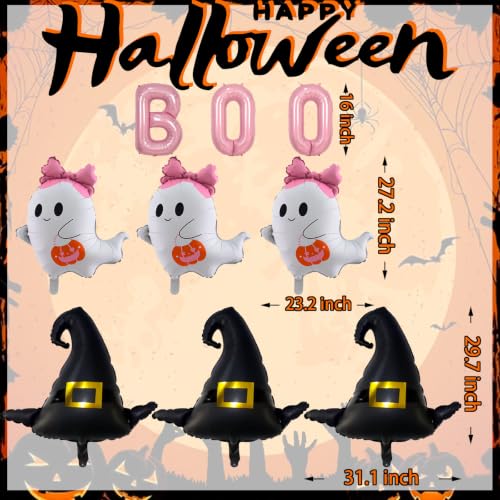 Pink Halloween Balloons Party Decorations - 9 pcs Foil Balloon Set for Ghost Witch Boo