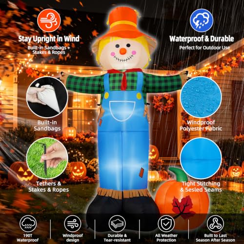 8FT Fall Inflatable Scarecrow with Pumpkin & LED Lights - Outdoor Yard Decoration - Variation: 8FT-Scarecrow Inflatable