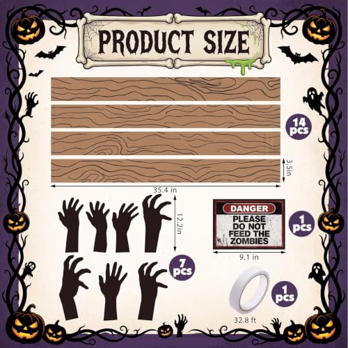 Halloween Haunted Window & Door Decoration Set with Zombie Hands and Warning Sign