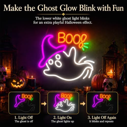 Ghost Neon Sign for Halloween Wall Decor, Flashing Dimmable LED Light, 13.5x13in - Variation of THIS listing