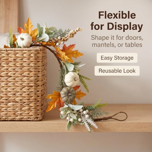 Fall Garland with Pumpkins Berries Leaves for Autumn & Thanksgiving Decor - 6ft