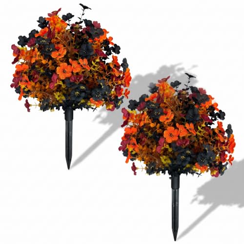 Black 22 Inch Artificial Flower Stakes for Lawn & Garden Decor - Halloween & All-Season Outdoor Stakes - 2 Pack