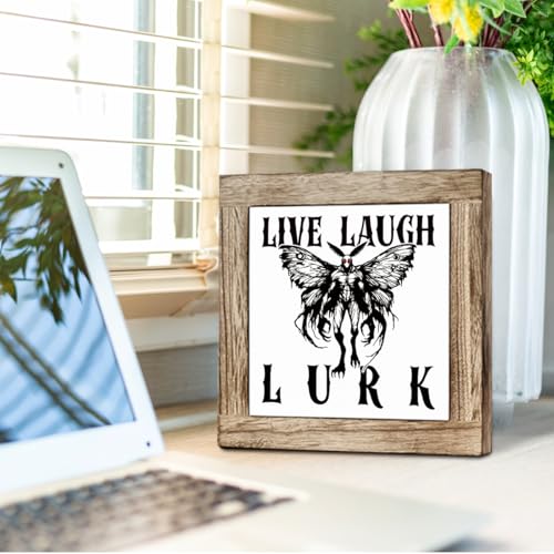 Live Laugh Lurk Halloween Wooden Sign Rustic Table Decor 5.9x5.9 Inches - Freestanding Office & Home Accent