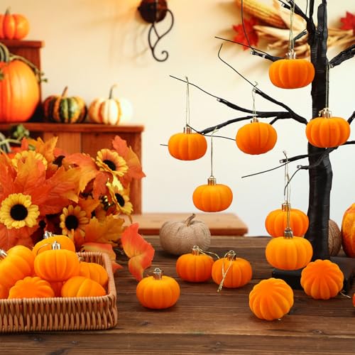 24 Pcs Fall Pumpkin Hanging Ornaments - Orange Thanksgiving Decor