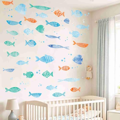 Watercolor Ocean Fish Wall Decals - Removable Under The Sea Nursery Decor, Multicolour