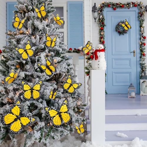 Yellow Monarch Butterfly Decor Set - 48pcs with 4 Sizes & Magnet Attachments