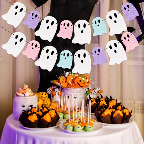 Halloween Ghost Garland Decorations - Pastel Ghost Banners for Parties & Photo Booths