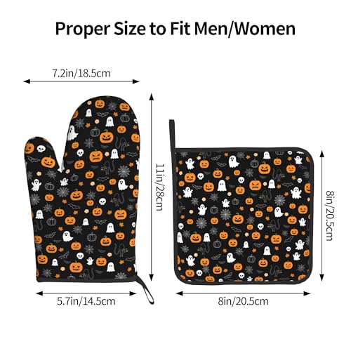Halloween Oven Mitts & Pot Holders Set - Black Ghost Pumpkin Variation