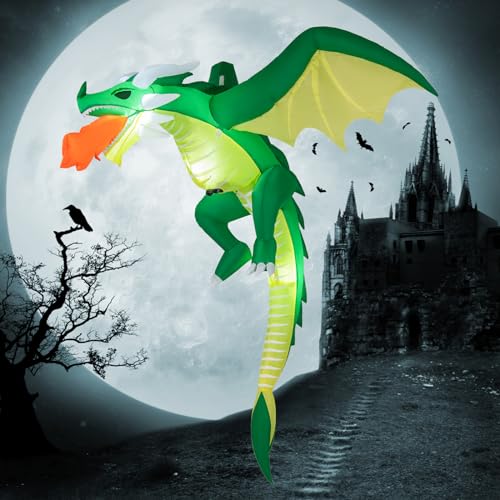 Halloween Inflatable Flying Fire-Breathing Dragon with LED Lights, 5.2Ft Outdoor Yard Decoration
