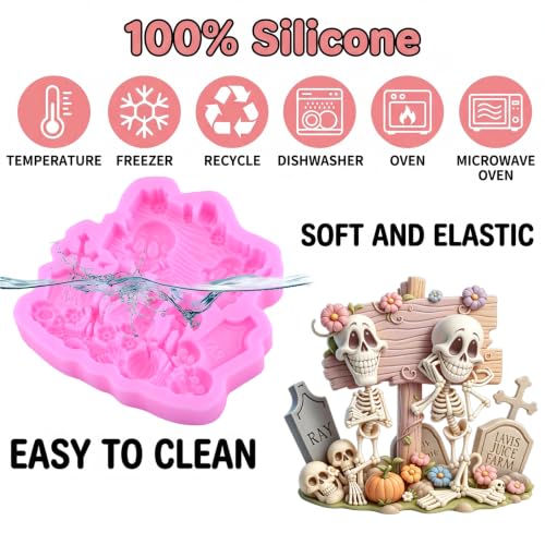 Halloween Skull Silicone Mold Graveyard Tombstone Fondant Mold - Style H