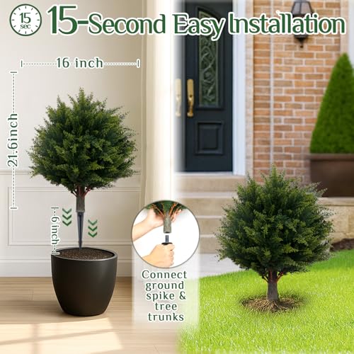 Artificial Cypress Topiary Ball Trees with Ground Spikes - 20in Pine Green for Outdoor & Indoor Decor