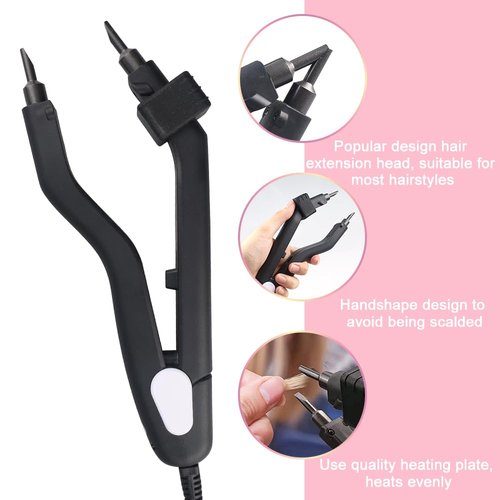 GlamorDove Profession Fusion Hair Extensions Tool Melting Heat Iron Hair Connector with Heat Shield Guards Wand for Keratin Extensions Tool for C/U/I/Flat Tip US Plug Temperature Adjustable