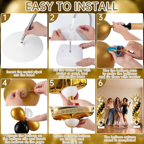 Black and Gold Balloon Column Stand Kit with Foil & Latex Balloons for Party Decorations - Adjustable Floor Tower