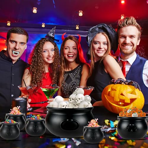 Black Halloween Cauldron Set - 4 Sizes Plastic Witch Kettles for Candy & Party Favors