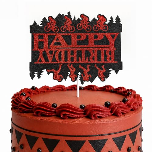 Black and Red Glitter Birthday Cake Topper for Themed Parties