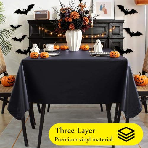 Vinyl Tablecloth with Flannel Backing - Navy Blue, 60 x 102 Inches, Waterproof, Rectangular