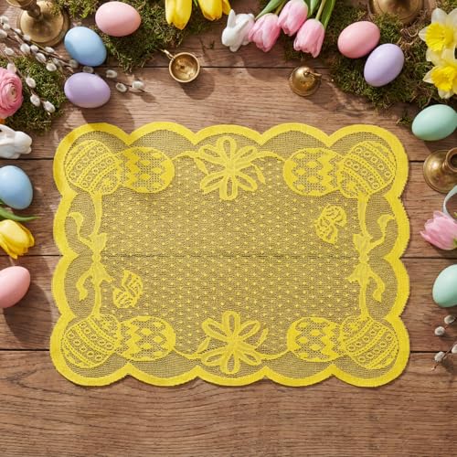Yellow Egg Lace Easter Placemats Set of 4 - 12x18 Inch Rectangular Table Decor