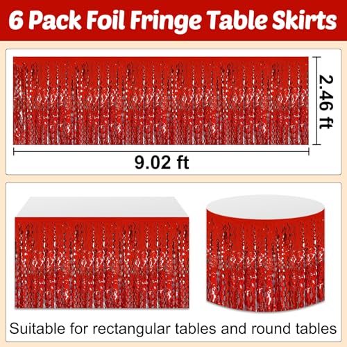 Red Foil Fringe Table Skirt 29x108 Inch Party Decor - 6 Pack