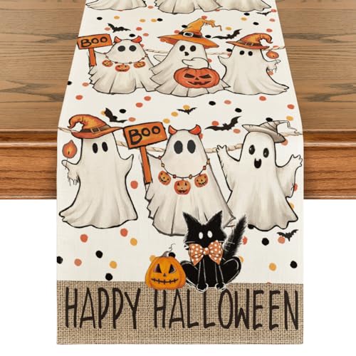 Halloween Table Runner 13x72 Inch Beige Polyester Home Party Decor