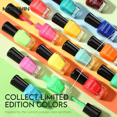 Morovan Bright Beats Neon Orange Nail Polish Set - A2 Summer Rainbow Colors