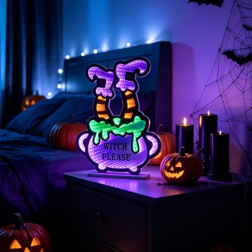 Halloween Witch Legs Infinity Mirror Tunnel Light with Poison Cauldron - Purple