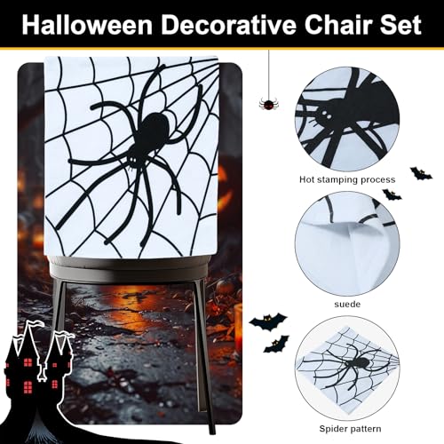 Halloween Chair Covers Set of 4 - Skeleton and Spider Web Design, Spider Variation