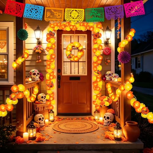 Day of The Dead Decorations with 12 Butterfly - Yellow-Orange Variation, 2 Pack