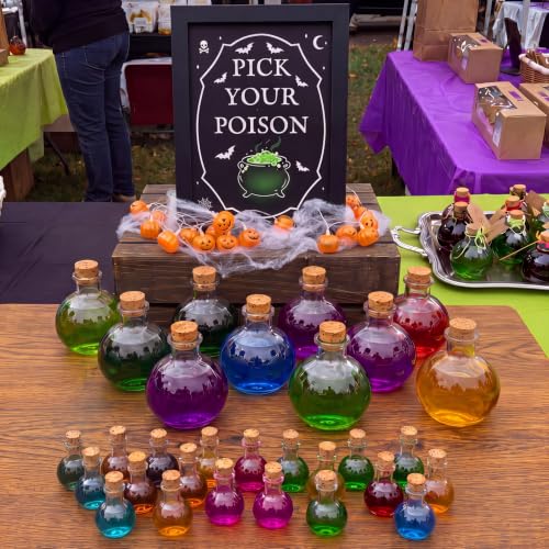 Halloween Potion Glass Bottle Set - 30 Decorative Alchemist Bottles with Cork Stoppers