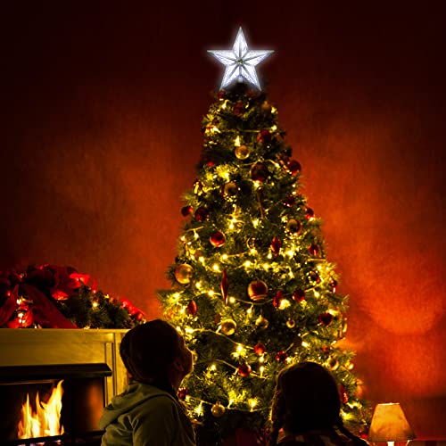 White Christmas Tree Topper Lights - 8 in 10 LED Double-Sided Star for Xmas & Holiday Decor