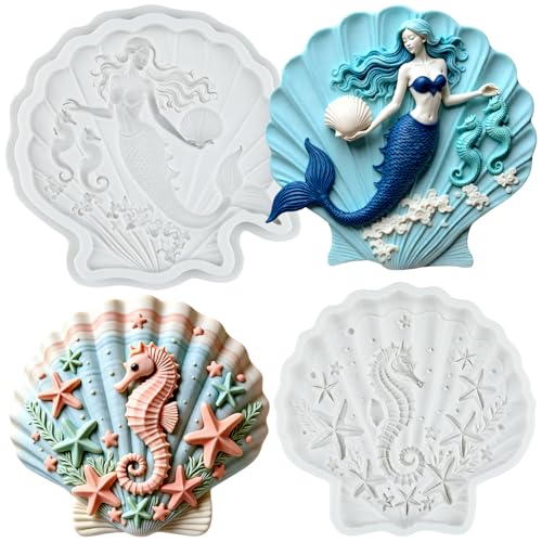 Mermaid in Shell Silicone Mold Ocean Theme Cake Decorating Mold - Style N