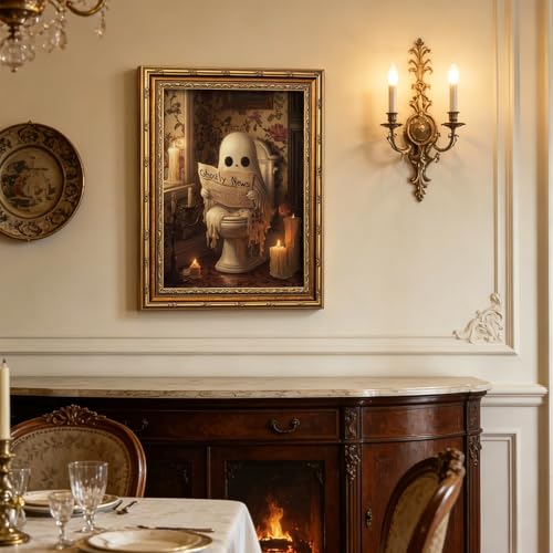 Ghost Wall Art Framed Halloween Bathroom Decor 16x12 Dark Gothic Spooky Wall Hanging Variation of Ghost / Framed / 16"L x 12"W