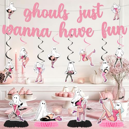 Ghouls Night Halloween Decorations Set - 14PCS Party Banners & Honeycomb Centerpieces