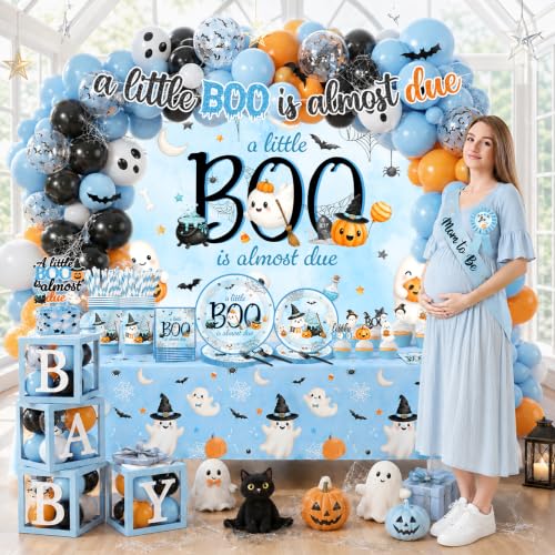 Blue Halloween Baby Shower Decorations Set - Includes Plates, Banner, Balloons & More