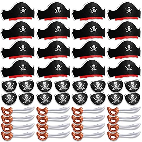 Pirate Party Set 48 Pcs - Hats, Eye Patches & Inflatable Swords for Kids - Variation of 48pcs Pirate Hat Set
