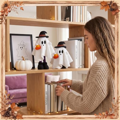 Halloween Ghost Figurines Set - Stretchable 12-16 Inch with Witch Hats & Accents - Corn Style 11.8"