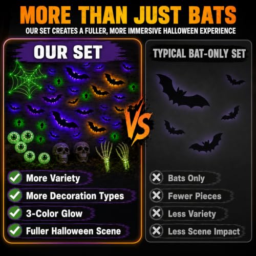 Halloween 41-Piece Light-Up Bat & Spiders Wall Decor Kit with Glow Effects