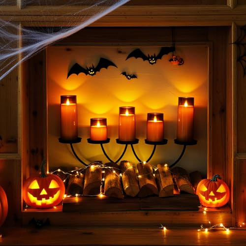 Gray Flickering Flameless Candles Set of 5 with Remote Control - Halloween Decor