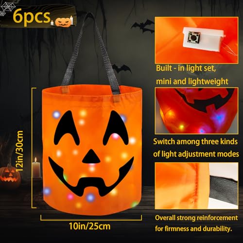 6 Pack LED Light Up Halloween Candy Buckets with Pumpkin Design
