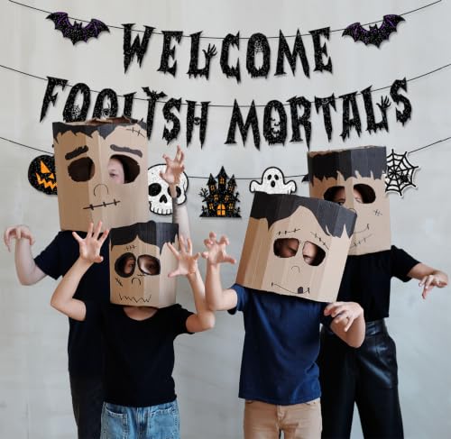 Halloween Party Banner Set - Welcome & Foolish Mortals Glitter Decorations