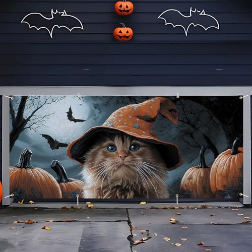 Halloween Garage Door Banner 6x13FT Pumpkin Skull Ghost Door Cover Outdoor Decor