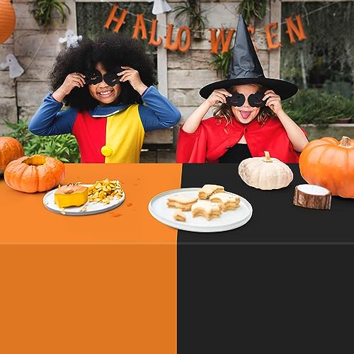 Rectangle Halloween Tablecloth 12Pcs Orange Black 54x108 Inches - Party Table Covers