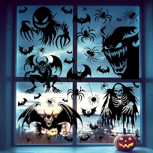 Giant Halloween Window Clings - 5 Sheets Spooky Monster Decals for Holiday Decor