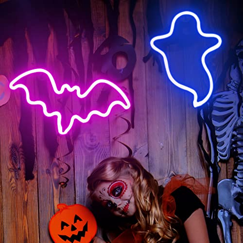 Halloween Neon Sign Lights - Ghost & Bat LED Decorations - Style 1